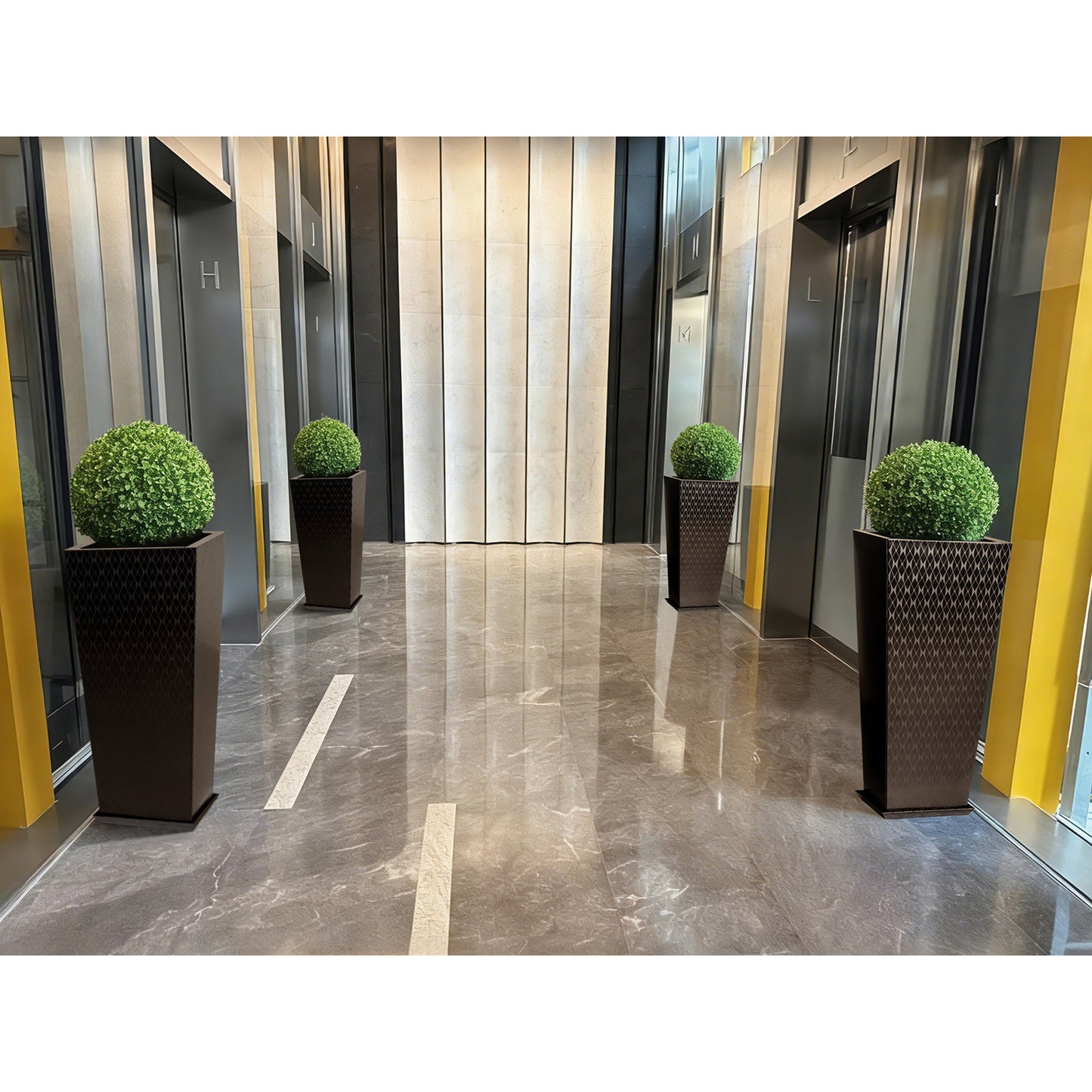 Luxury Tall Tapered Stainless Steel Mirrored Textured Decorative Planter 24H