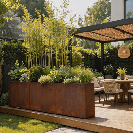 Large Corten Steel Planter Box, 30" Height, No-Screw Quick Assembly