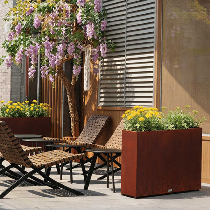 Large Corten Steel Planter Box, 30" Height, No-Screw Quick Assembly