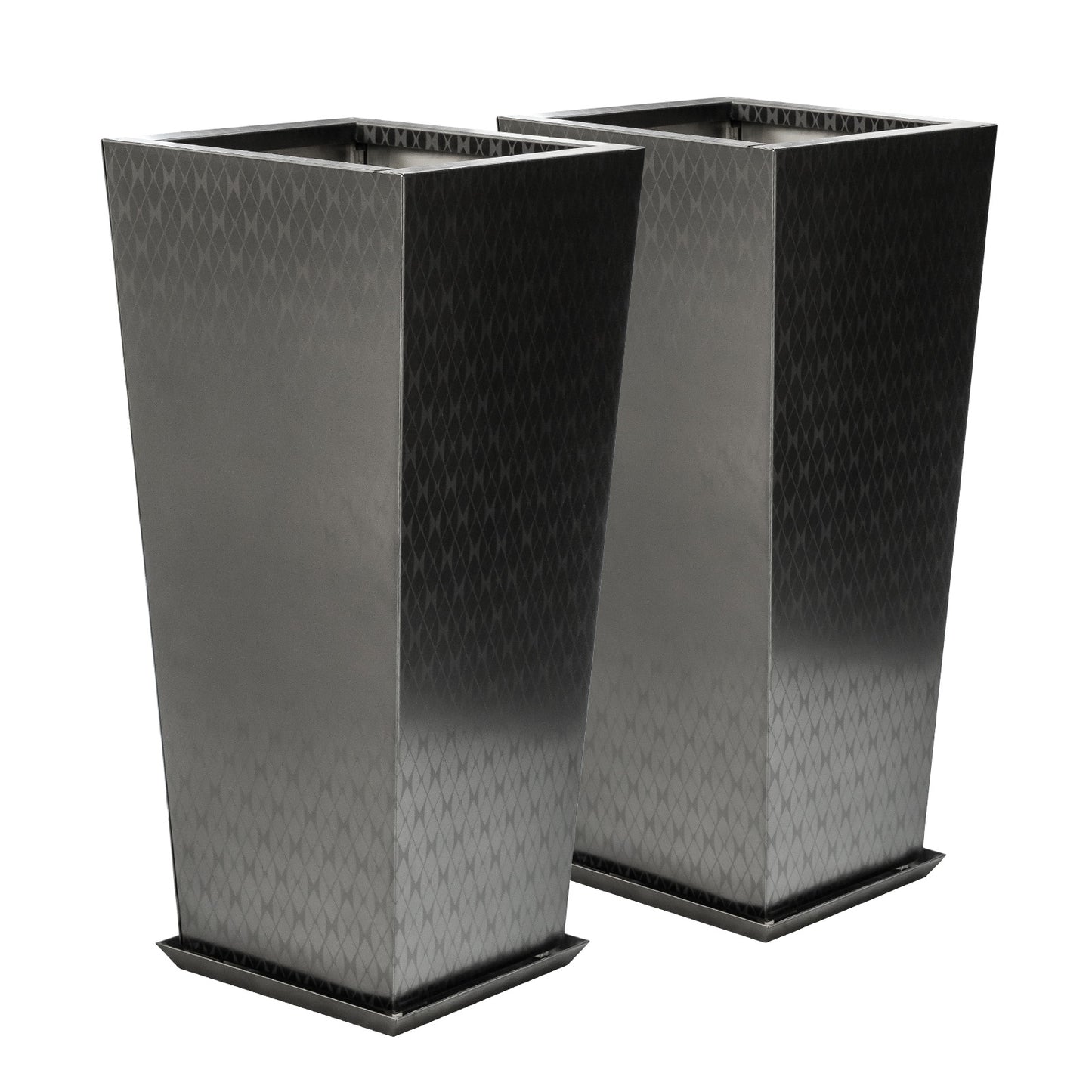 Luxury Tall Tapered Stainless Steel Mirrored Textured Decorative Planter 24H