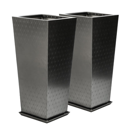 Luxury Tall Tapered Stainless Steel Mirrored Textured Decorative Planter 24H