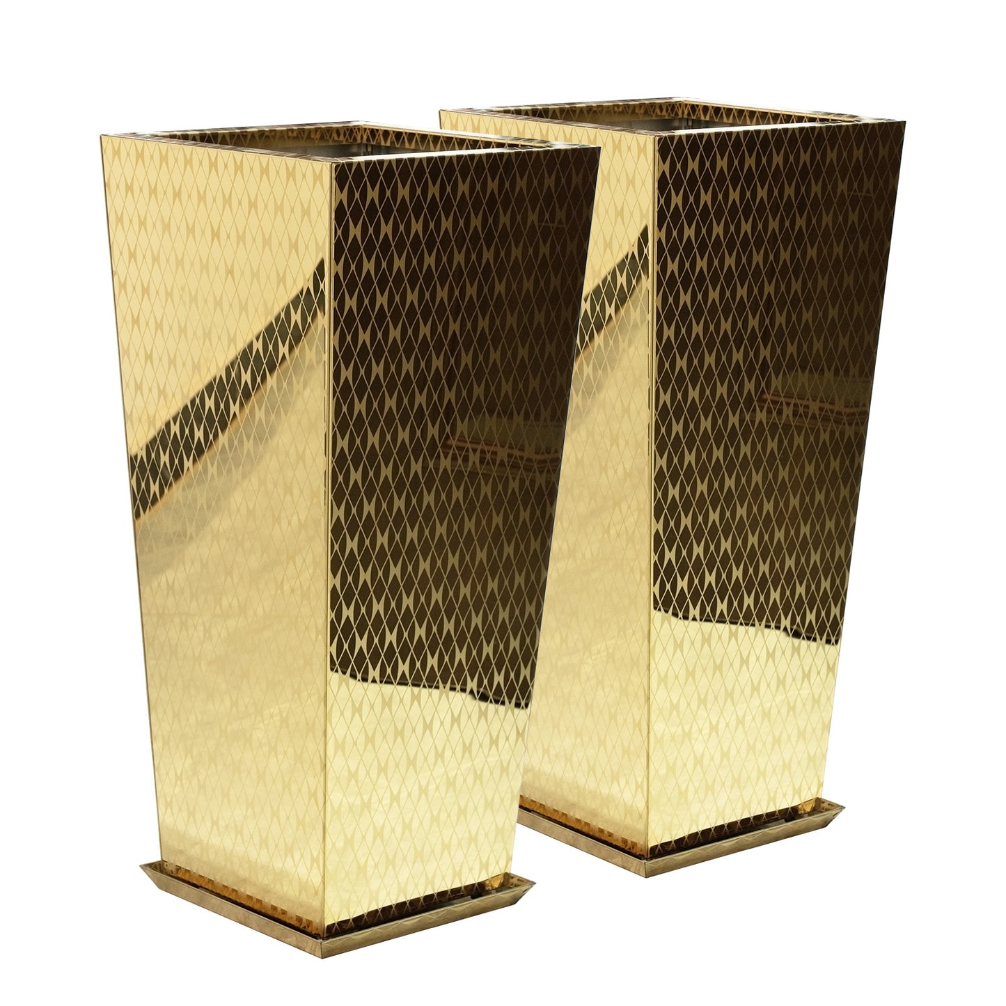Luxury Tall Tapered Stainless Steel Mirrored Textured Decorative Planter 24H