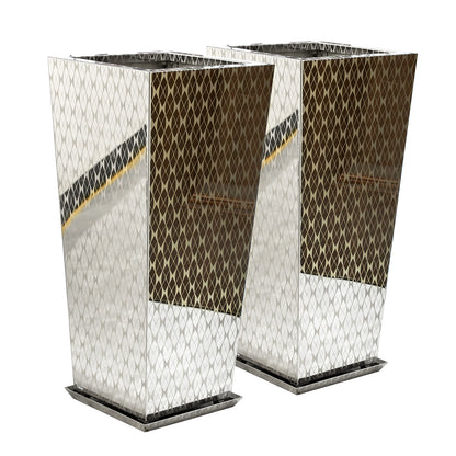 Luxury Tall Tapered Stainless Steel Mirrored Textured Decorative Planter 24H