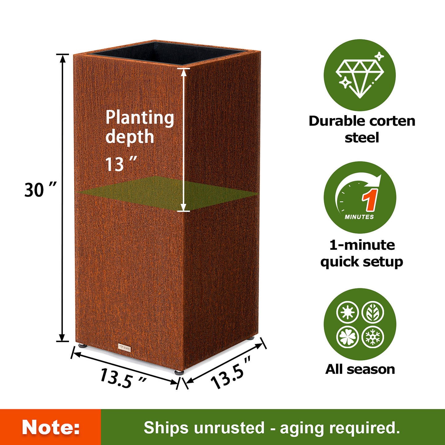 Tall Square Corten Steel Planter Box