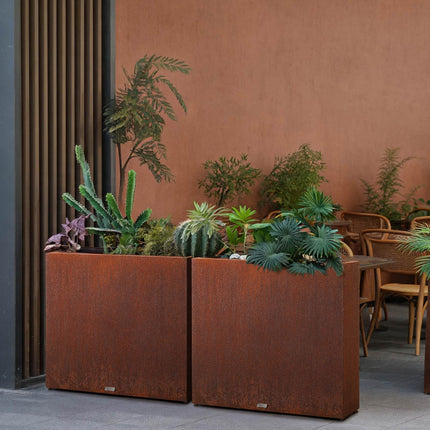 Large Corten Steel Planter Box, 30" Height, No-Screw Quick Assembly