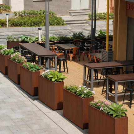 Large Corten Steel Planter Box, 30" Height, No-Screw Quick Assembly