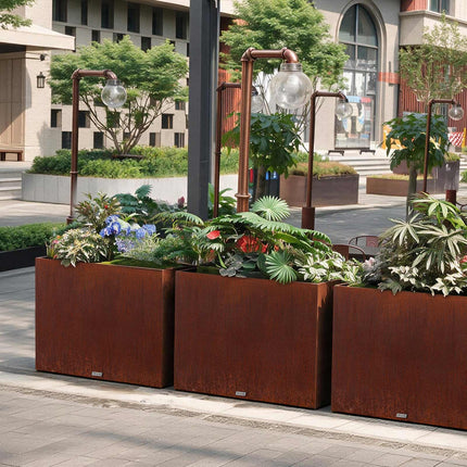 Large Corten Steel Planter Box, 30" Height, No-Screw Quick Assembly