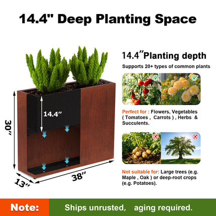 38w corten steel planter box size