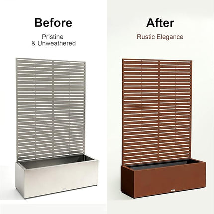 Corten Steel Planter with Trellis, 73" H × 47" W
