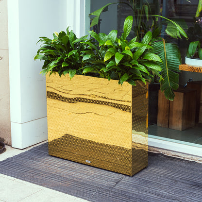 Decorative_large_rectangular_mirrored_golden_planter_pots_with_green_plants
