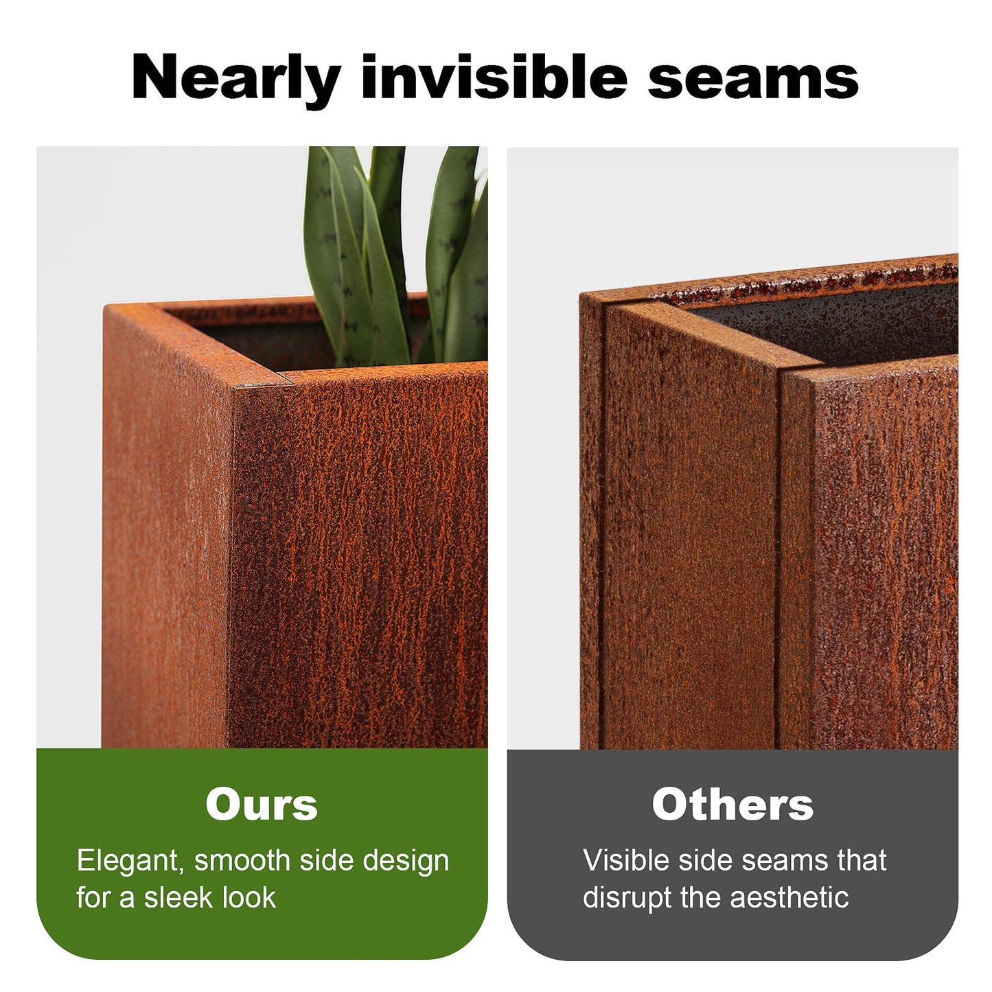 Large Corten Steel Planter Box, 34"W x 30"H, No-Screw Quick Assembly
