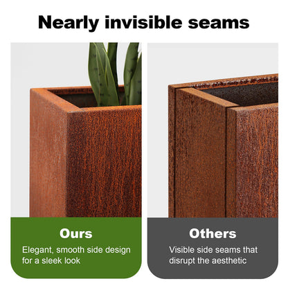 Large Corten Steel Planter Box, 34"W x 30"H, No-Screw Quick Assembly