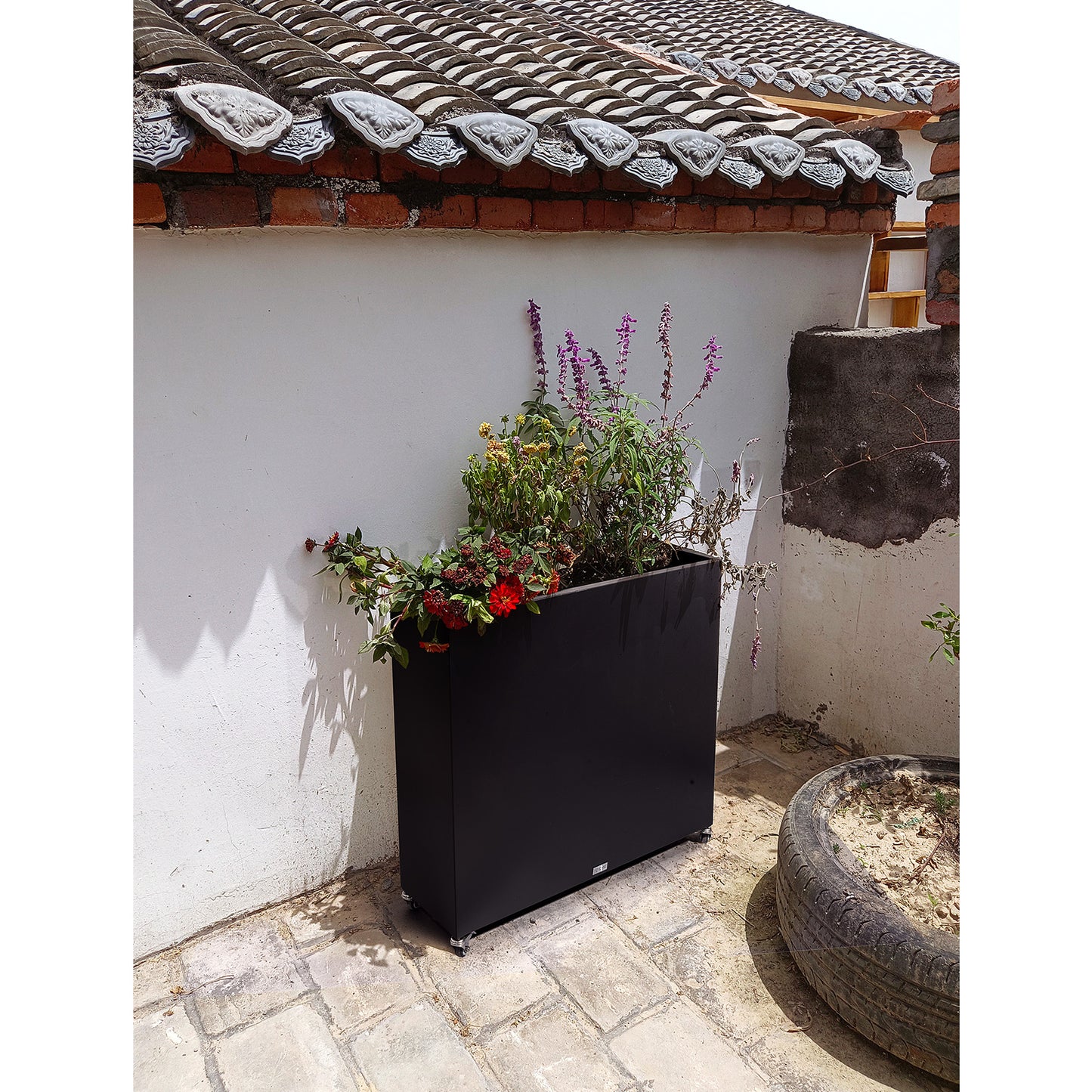 Large Black Metal Planter Box, 34"W x 30"H, No-Screw Quick Assembly
