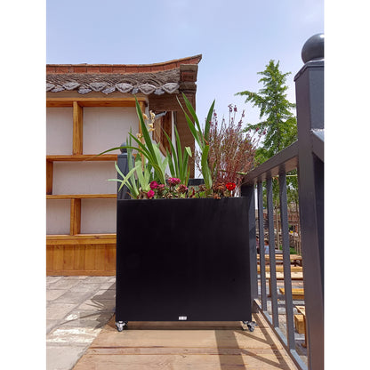 Large Black Metal Planter Box, 34"W x 30"H, No-Screw Quick Assembly