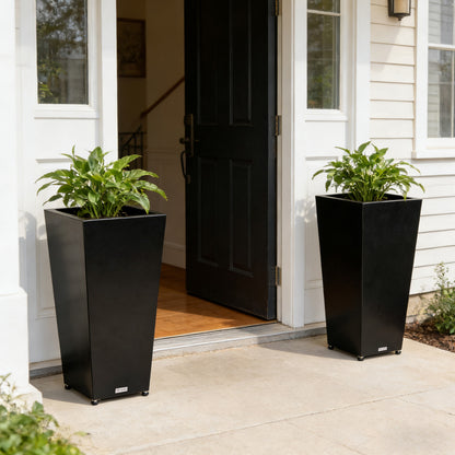 Tall Tapered Mg-Al-Zn Coated Steel Light Planter 30"H, No-Screw Quick Assembly