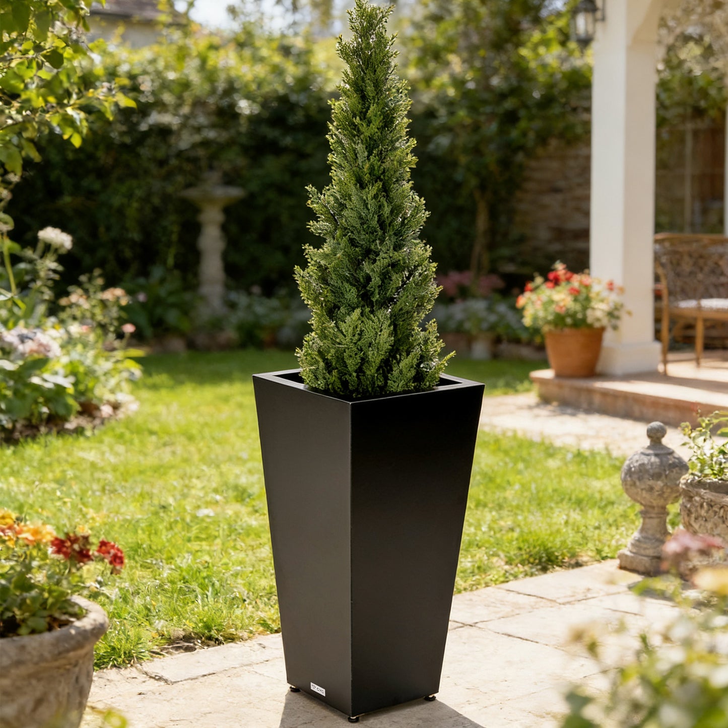 Tall Tapered Mg-Al-Zn Coated Steel Light Planter 30"H, No-Screw Quick Assembly