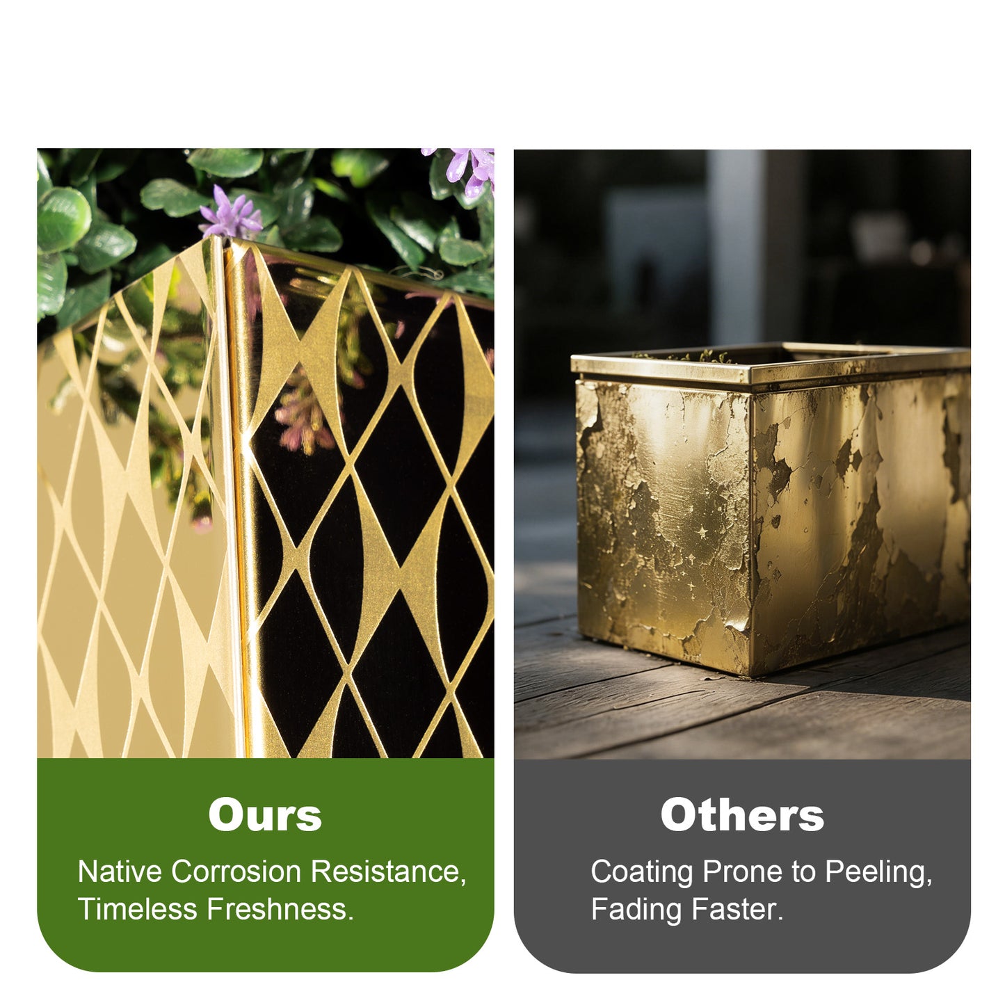 Luxury Tall Tapered Stainless Steel Mirrored Textured Decorative Planter 24H