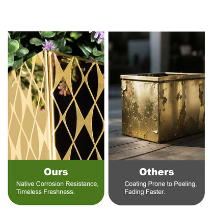 Luxury Tall Tapered Stainless Steel Mirrored Textured Decorative Planter 24H