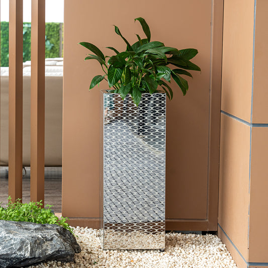 Luxury Tall Square Mirrored Textured Decorative Planter Box