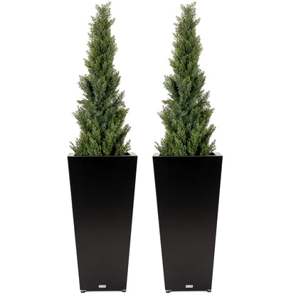 Tall_Tapered_Mg-Al-Zn_Coated_Steel_Light_Planter_30H_with_pine_trees