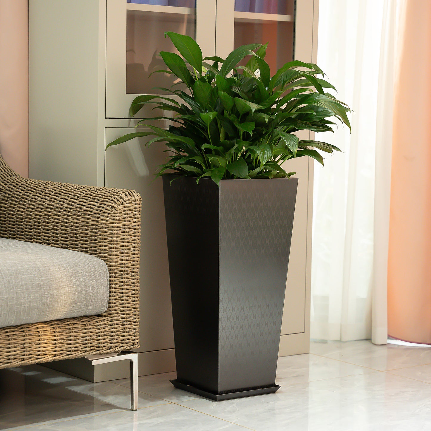 Luxury Tall Tapered Stainless Steel Mirrored Textured Decorative Planter 24H