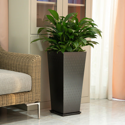 Luxury Tall Tapered Stainless Steel Mirrored Textured Decorative Planter 24H