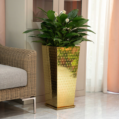 Luxury Tall Tapered Stainless Steel Mirrored Textured Decorative Planter 24H