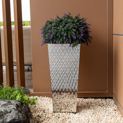 Luxury Tall Tapered Stainless Steel Mirrored Textured Decorative Planter 24H