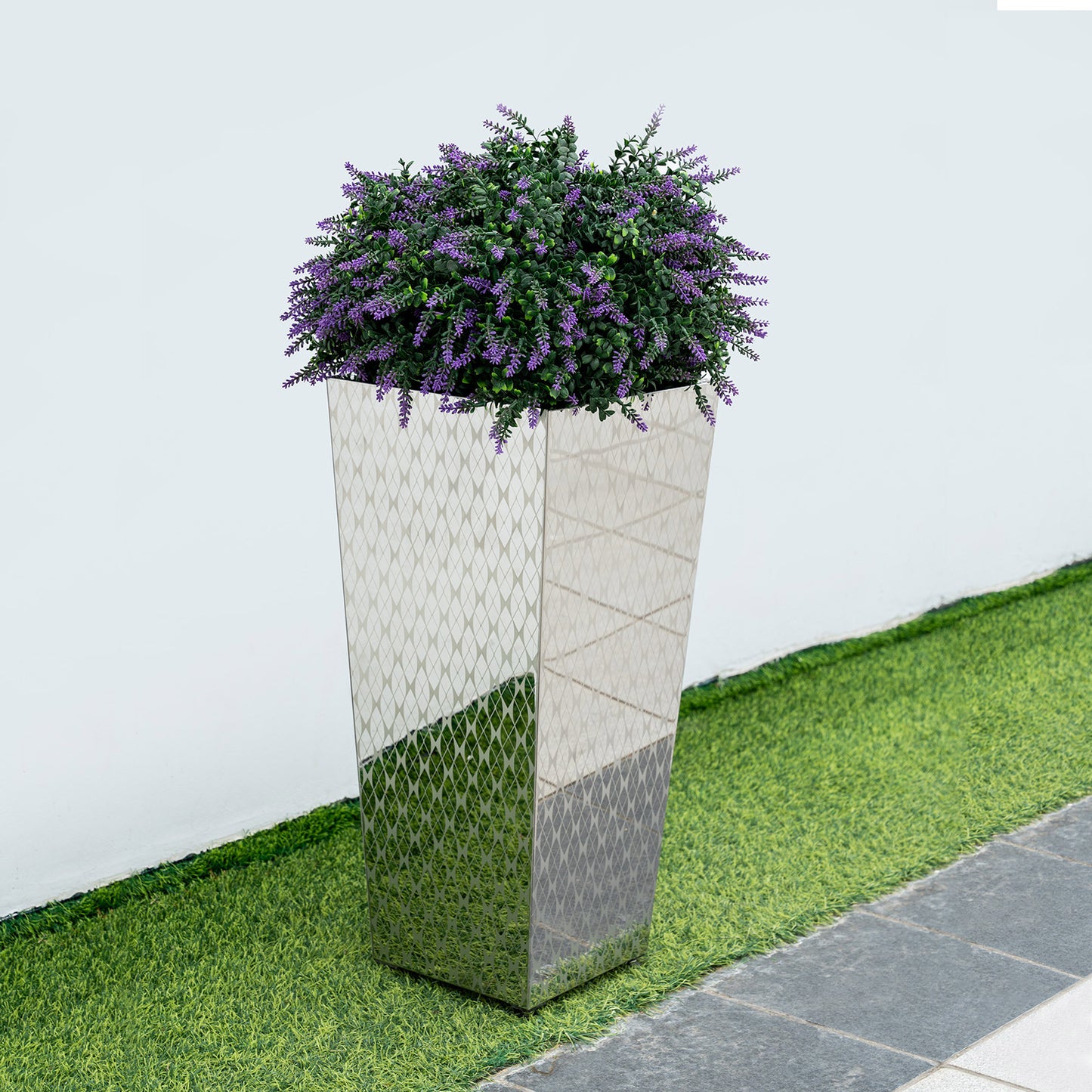 Luxury Tall Tapered Stainless Steel Mirrored Textured Decorative Planter 24H