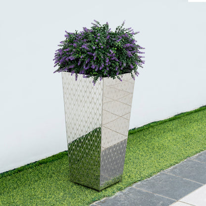 Luxury Tall Tapered Stainless Steel Mirrored Textured Decorative Planter 24H