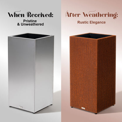 Tall Square Corten Steel Planter Box