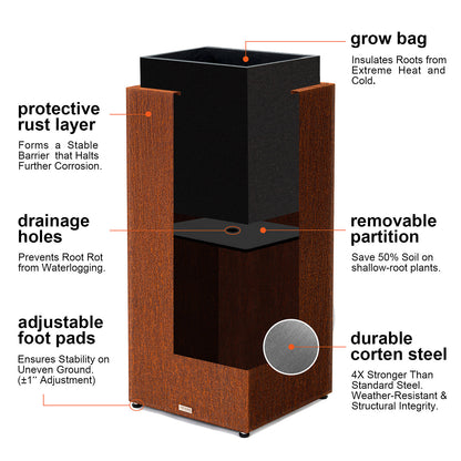 Tall Square Corten Steel Planter Box