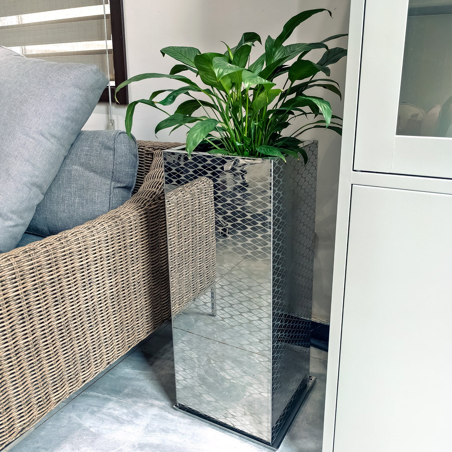 Luxury Tall Square Mirrored Textured Decorative Planter Box