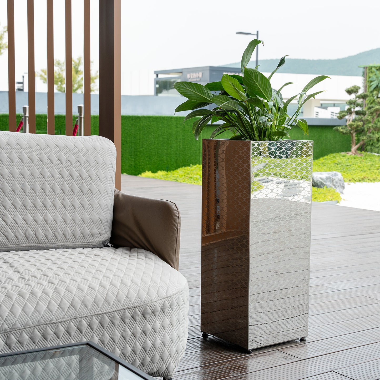 Luxury Tall Square Mirrored Textured Decorative Planter Box