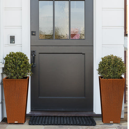 Tall_tapered_corten_steel_planter_for_front_door_decoration