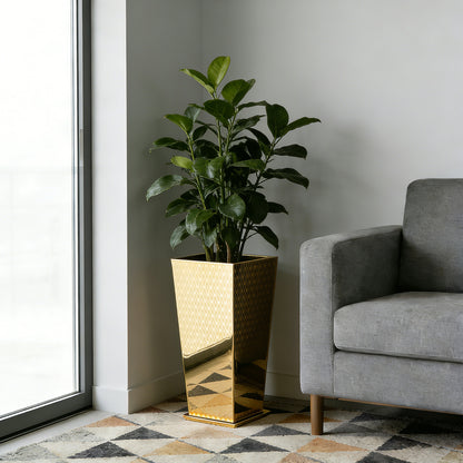 Luxury Tall Tapered Stainless Steel Mirrored Textured Decorative Planter 24H