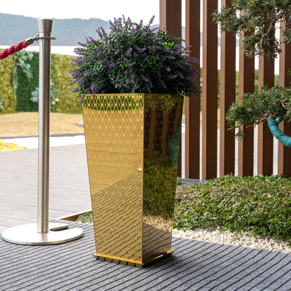 Luxury Tall Tapered Stainless Steel Mirrored Textured Decorative Planter 24H