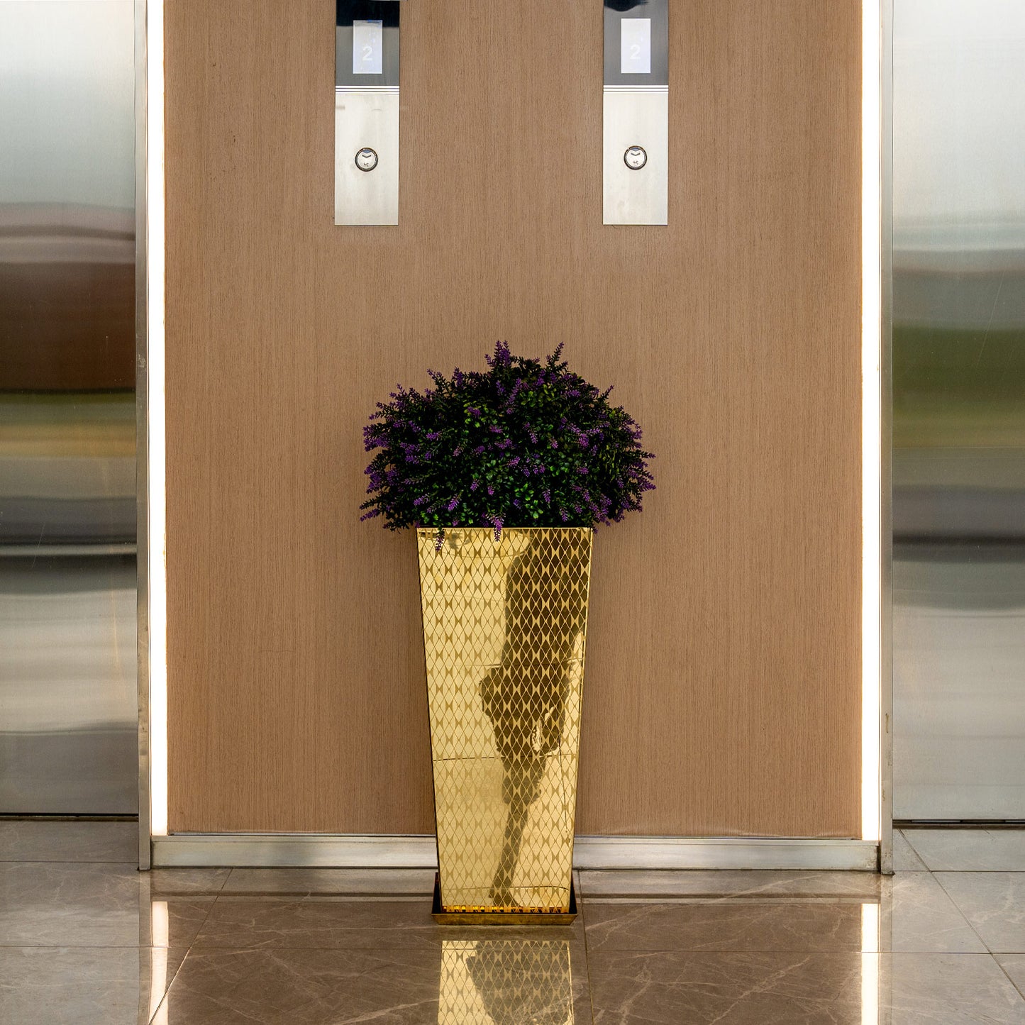 Luxury Tall Tapered Stainless Steel Mirrored Textured Decorative Planter 24H