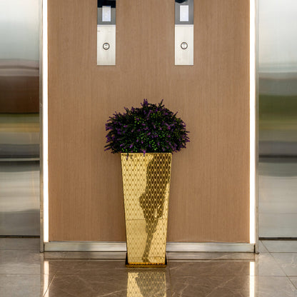 Luxury Tall Tapered Stainless Steel Mirrored Textured Decorative Planter 24H