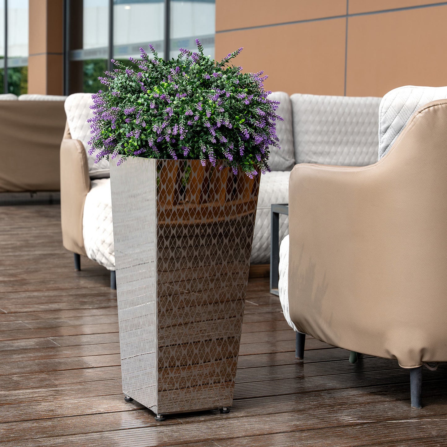 Luxury Tall Tapered Stainless Steel Mirrored Textured Decorative Planter 24H