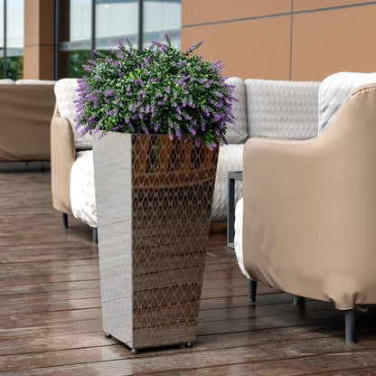 Luxury Tall Tapered Stainless Steel Mirrored Textured Decorative Planter 24H
