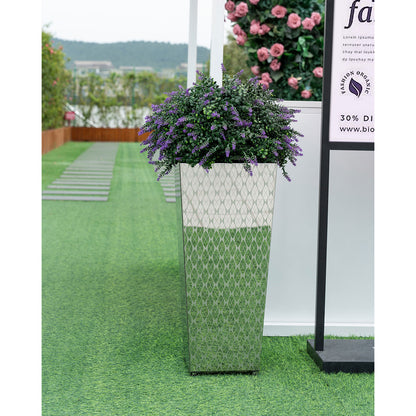 Luxury Tall Tapered Stainless Steel Mirrored Textured Decorative Planter 24H