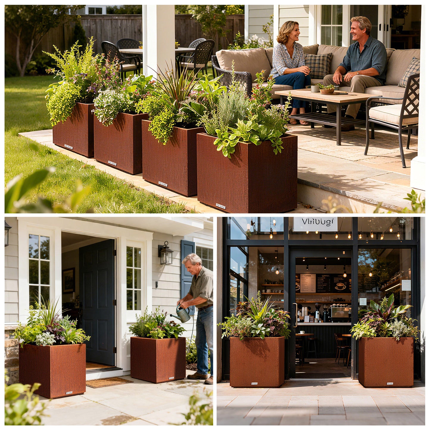 Corten Steel Square Cube Planter Box