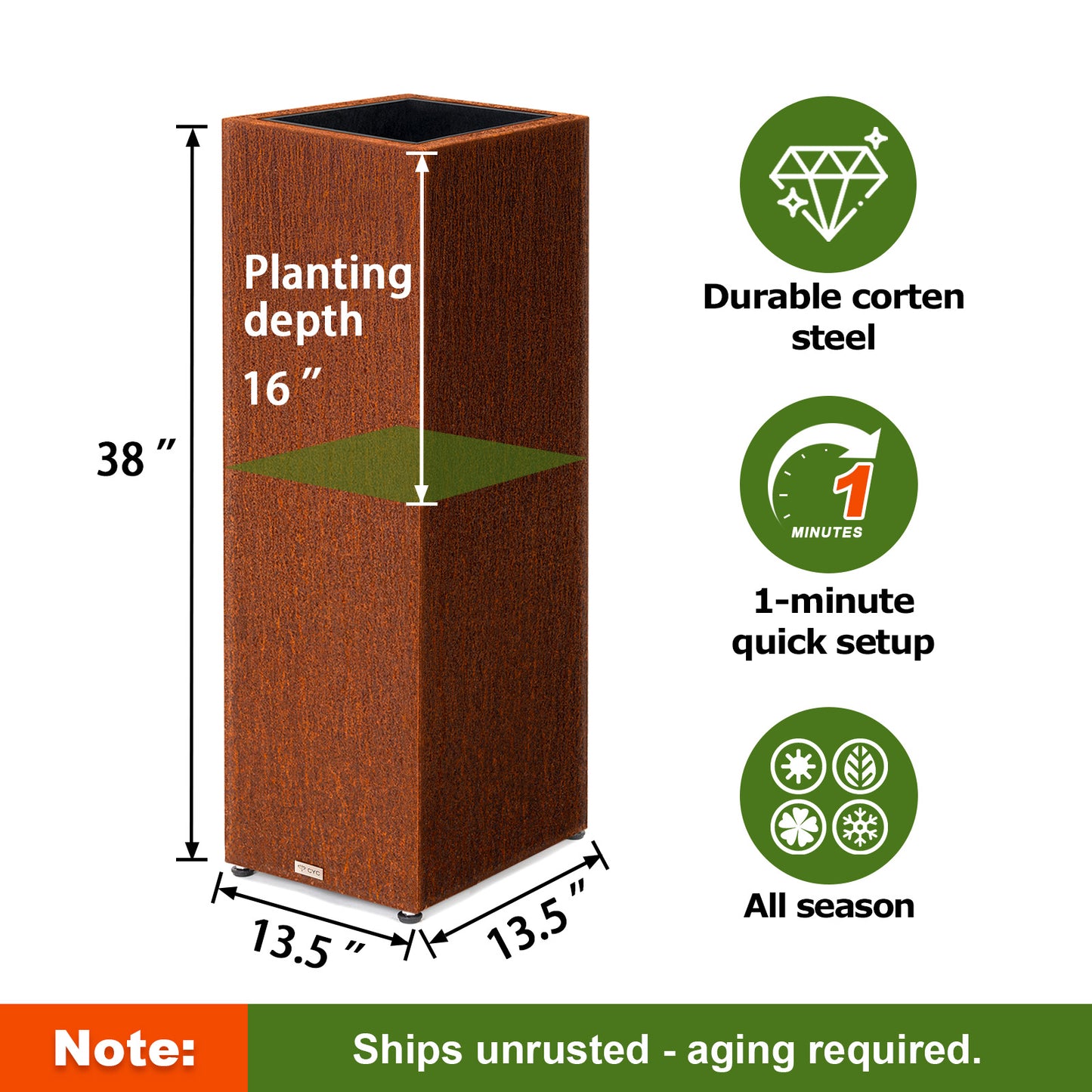 Tall Square Corten Steel Planter Box