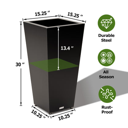 Tall Tapered Mg-Al-Zn Coated Steel Light Planter 30"H, No-Screw Quick Assembly