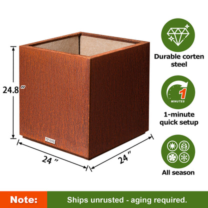 Corten Steel Square Cube Planter Box