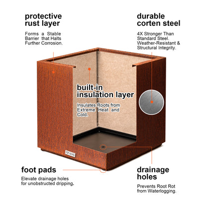 Corten Steel Square Cube Planter Box