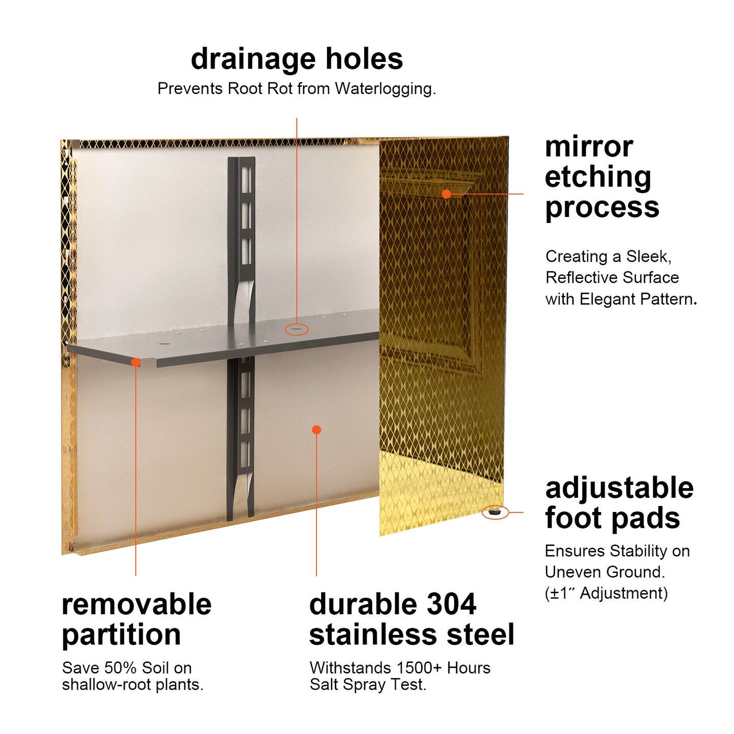 features_diagram_of_the_large_rectangular_mirrored_golden_planter_pots