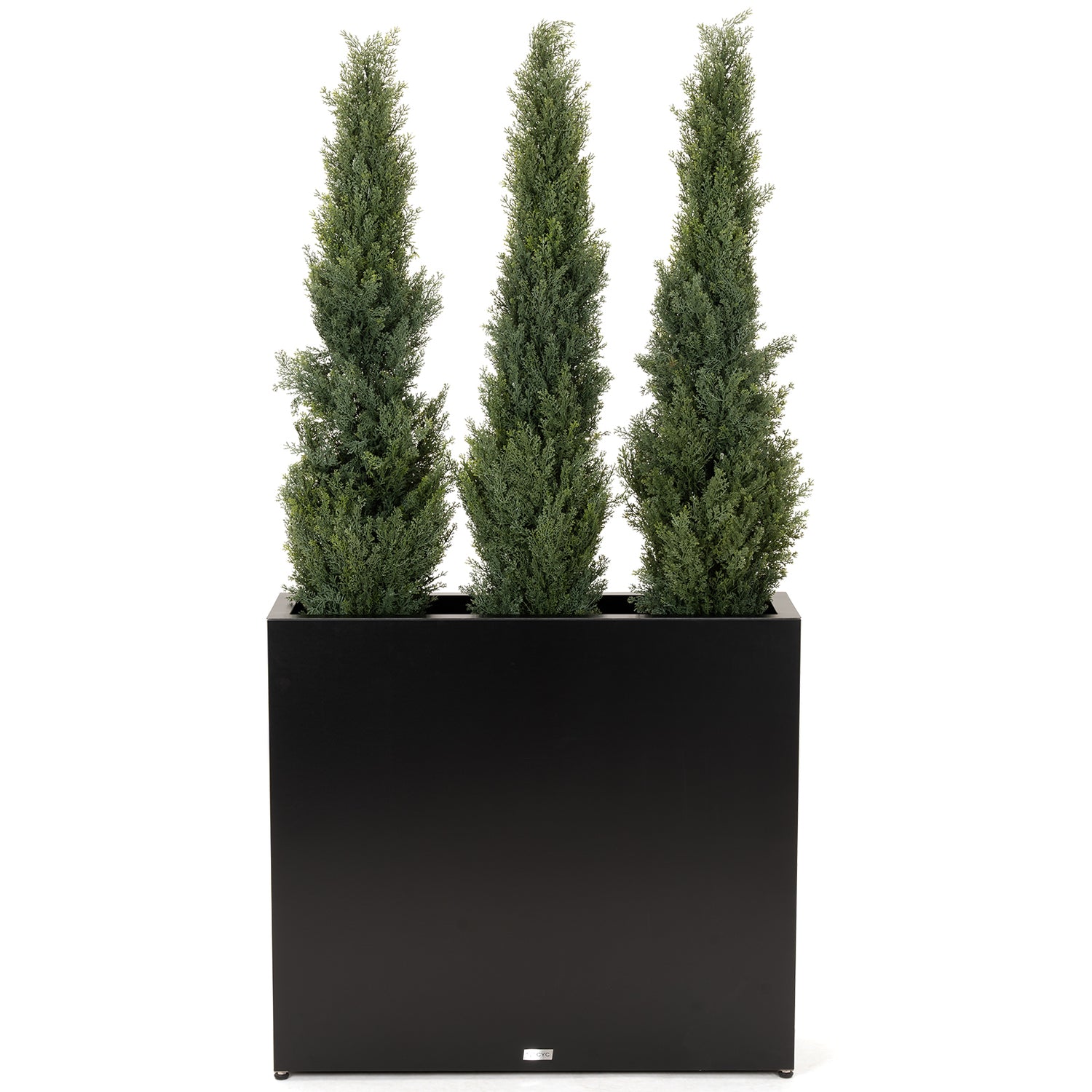 large_Mg-Al-Zn_light_tall_rectangular_planter_with_artificial_pine_trees_front