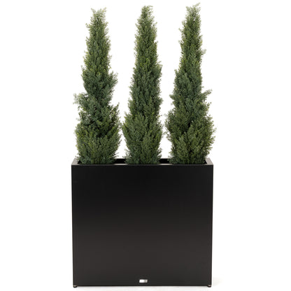 large_Mg-Al-Zn_light_tall_rectangular_planter_with_artificial_pine_trees_front